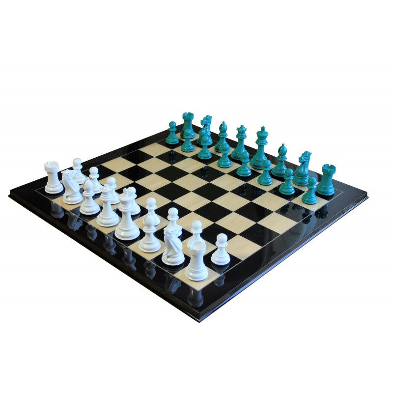 Farbiges Schachfiguren-Set 4 Zoll – Dreifach beschwerte Ebenholzplatte