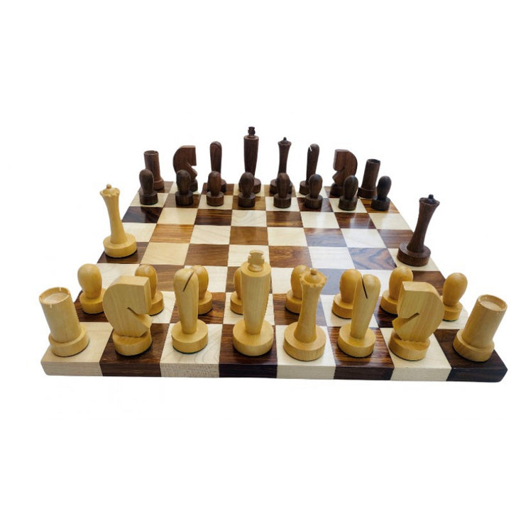3.9″ Berliner Modern Minimalist Chess Pieces – Weighted Acacia Wood Set