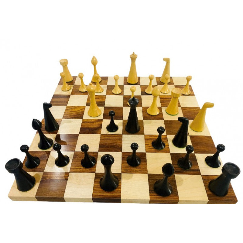 Minimalist Hermann Ohme Chess Set 3.6" – Ebonised Pieces & Borderless Board