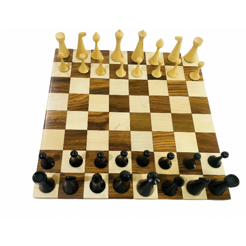 Minimalist Hermann Ohme Chess Set 3.6" – Ebonised Pieces & Borderless Board