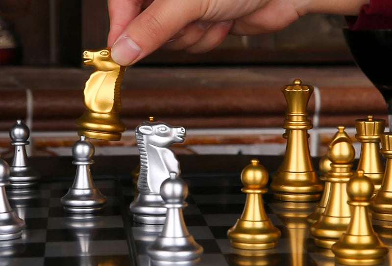 Medieval Folding Classic Chess Set With Chessboard