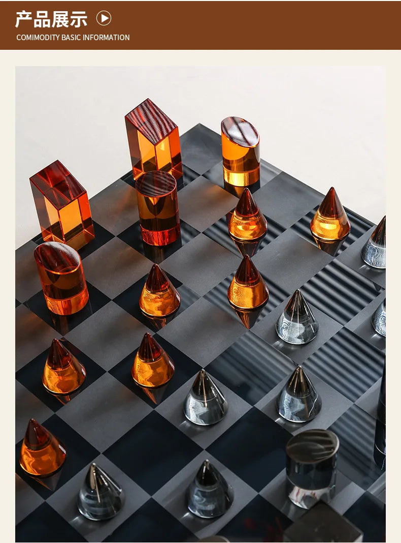 Square Decorative Figurines Geometric Crystal Chess
