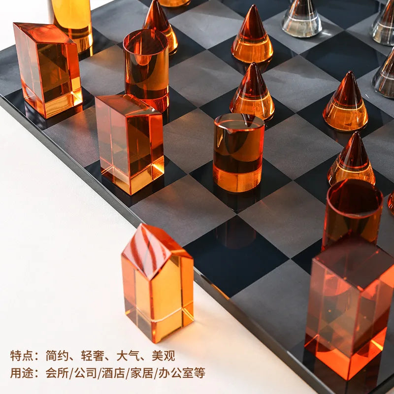 Square Decorative Figurines Geometric Crystal Chess