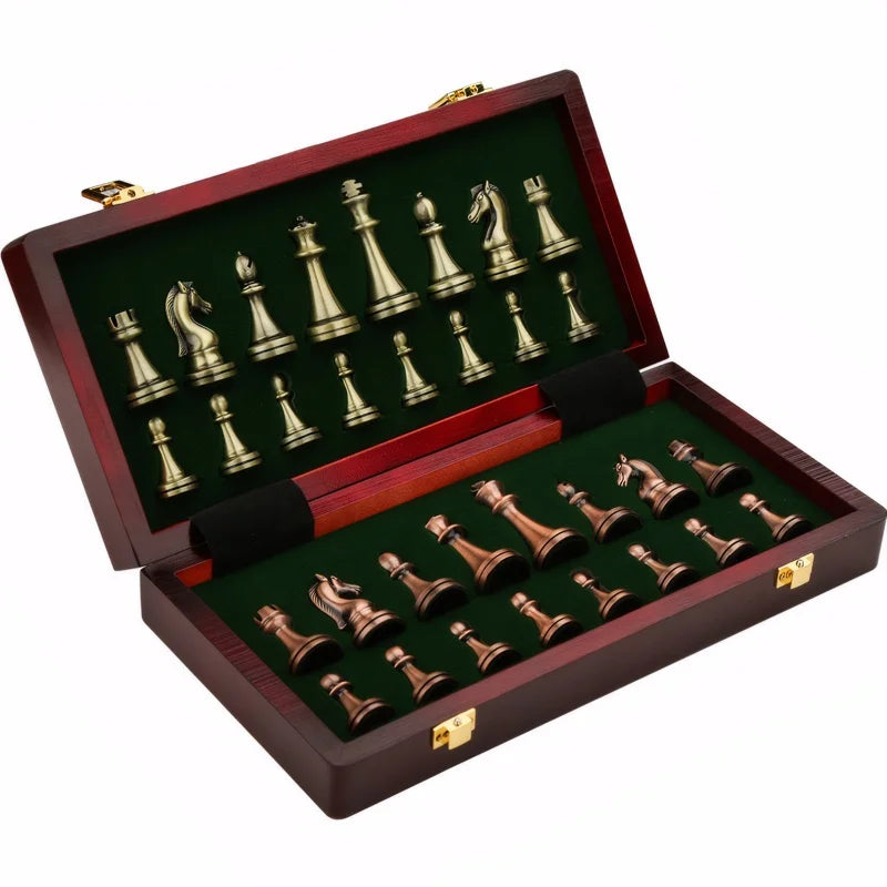 30 cm / 11.8 inch Antique Bronze Folding Chess Set with Alloy Weighted Pieces – Luxury Gift