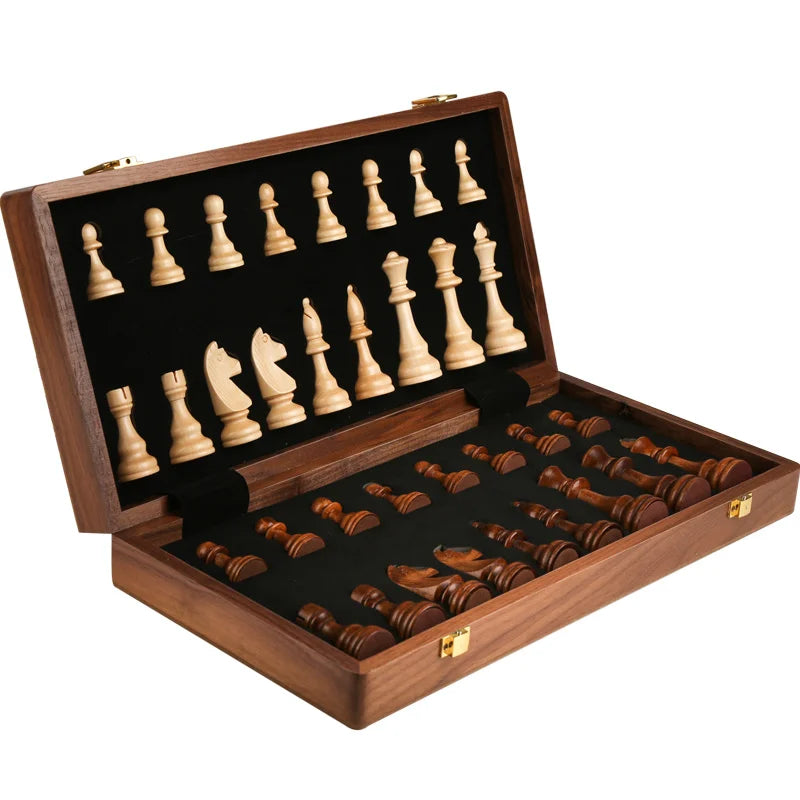 Top Grade Wooden Folding Chess Set – Large Walnut Chessboard & Classic Solid Wood Pieces