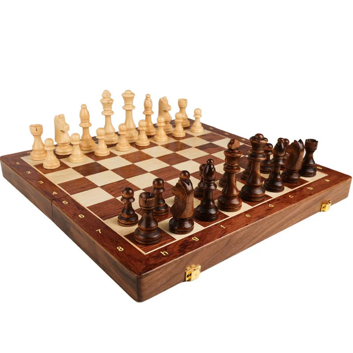 Top Grade Wooden Folding Chess Set – Large Walnut Chessboard & Classic Solid Wood Pieces