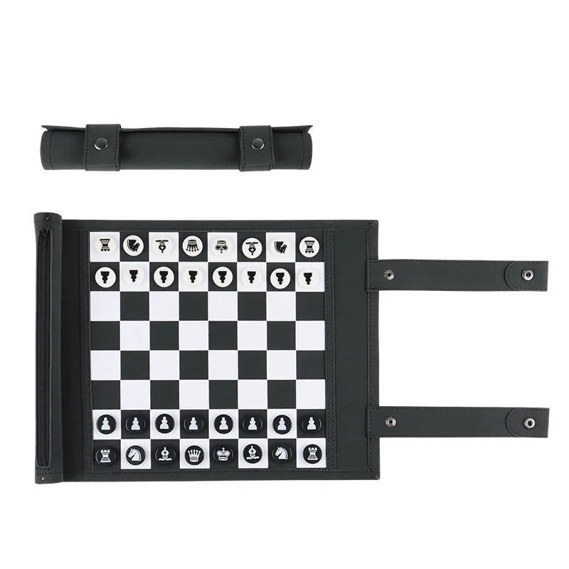 Backgammon Set PU Leather Roll-up Board with Chess Pieces