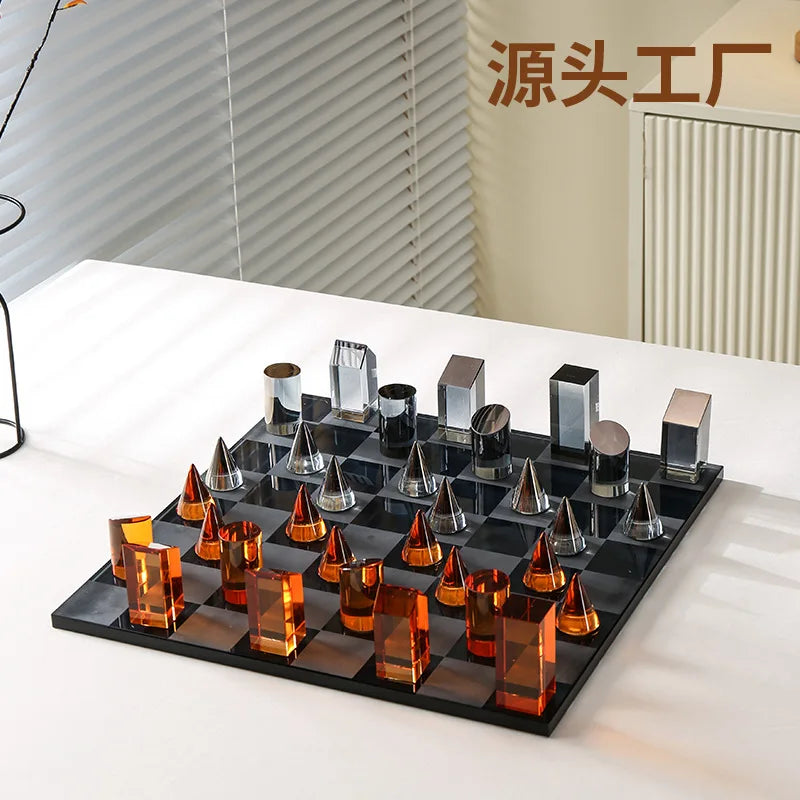 Square Decorative Figurines Geometric Crystal Chess