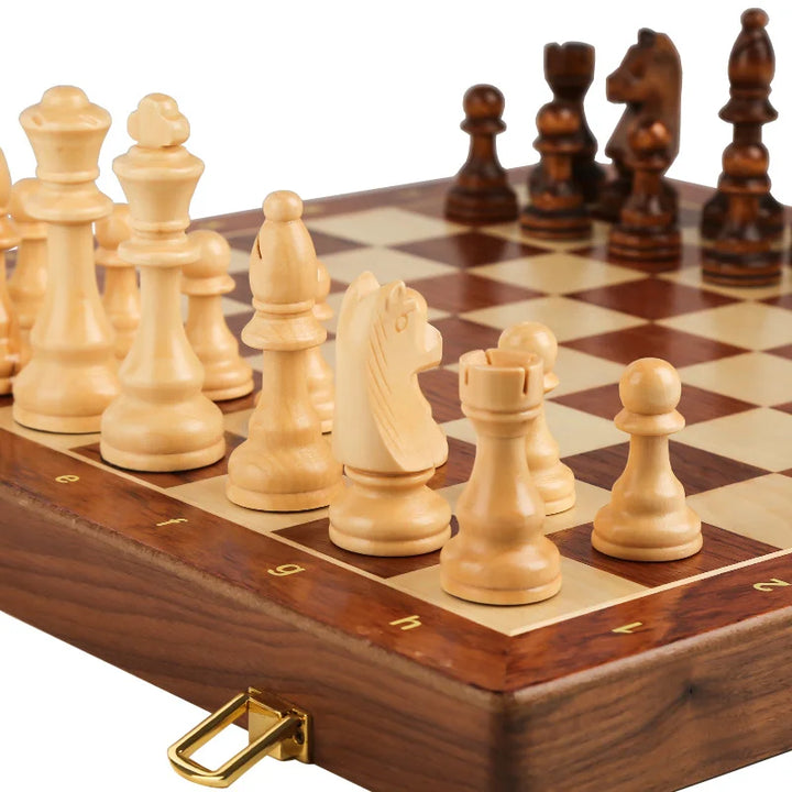 Top Grade Wooden Folding Chess Set – Large Walnut Chessboard & Classic Solid Wood Pieces