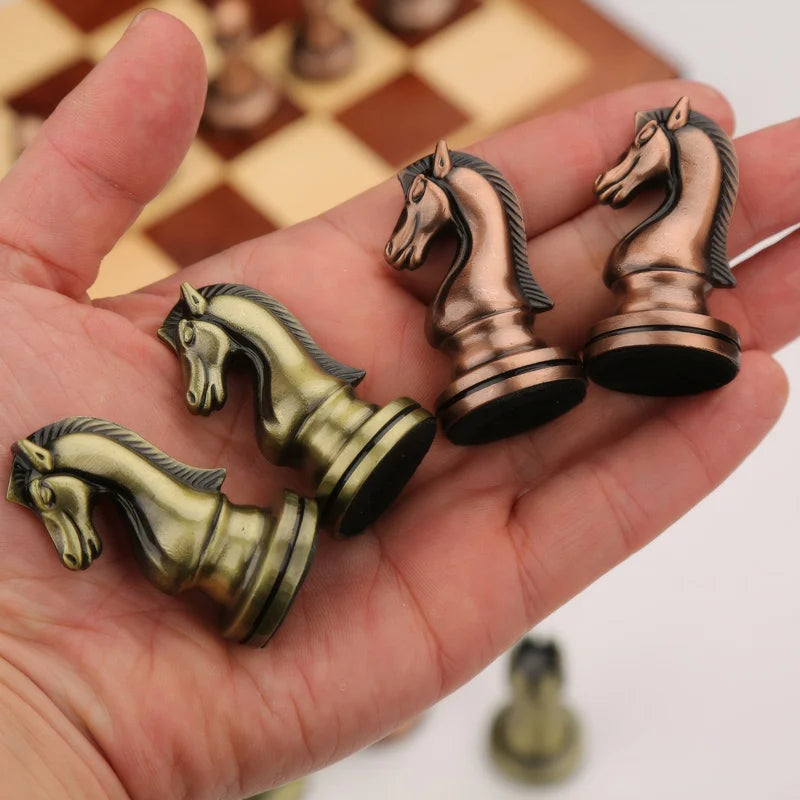 30 cm / 11.8 inch Antique Bronze Folding Chess Set with Alloy Weighted Pieces – Luxury Gift