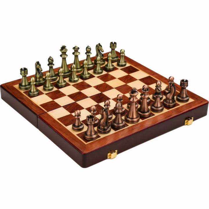 30 cm / 11.8 inch Antique Bronze Folding Chess Set with Alloy Weighted Pieces – Luxury Gift