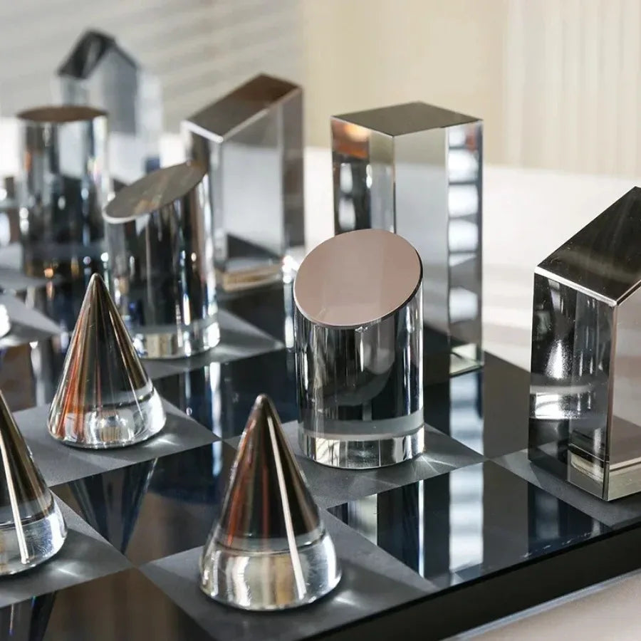 Geometric K9 Crystal Chess Chessboard Clear Glass Chess