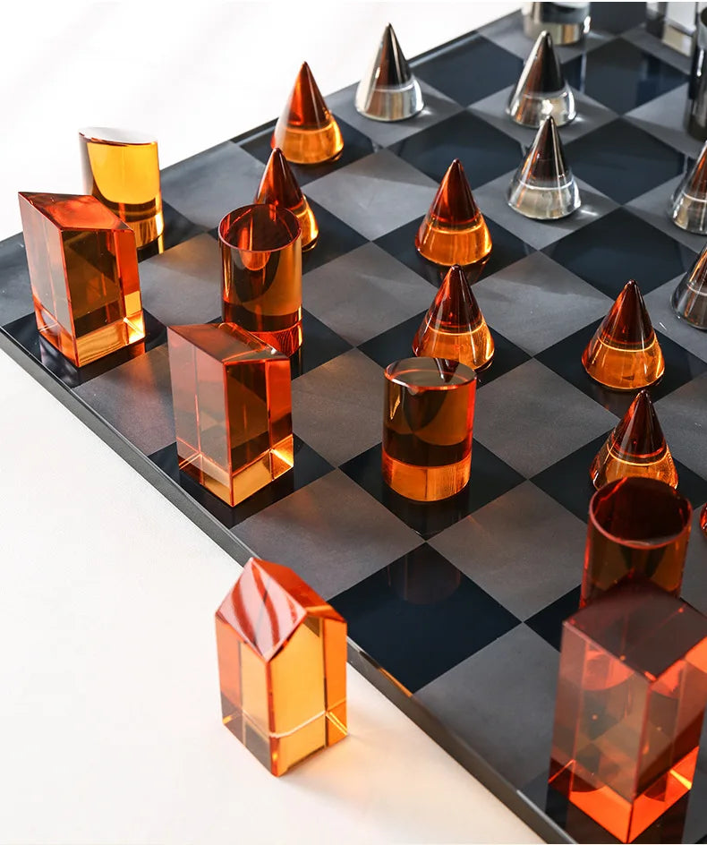 Geometric Crystal Chess Chessboard Clear Glass Chess