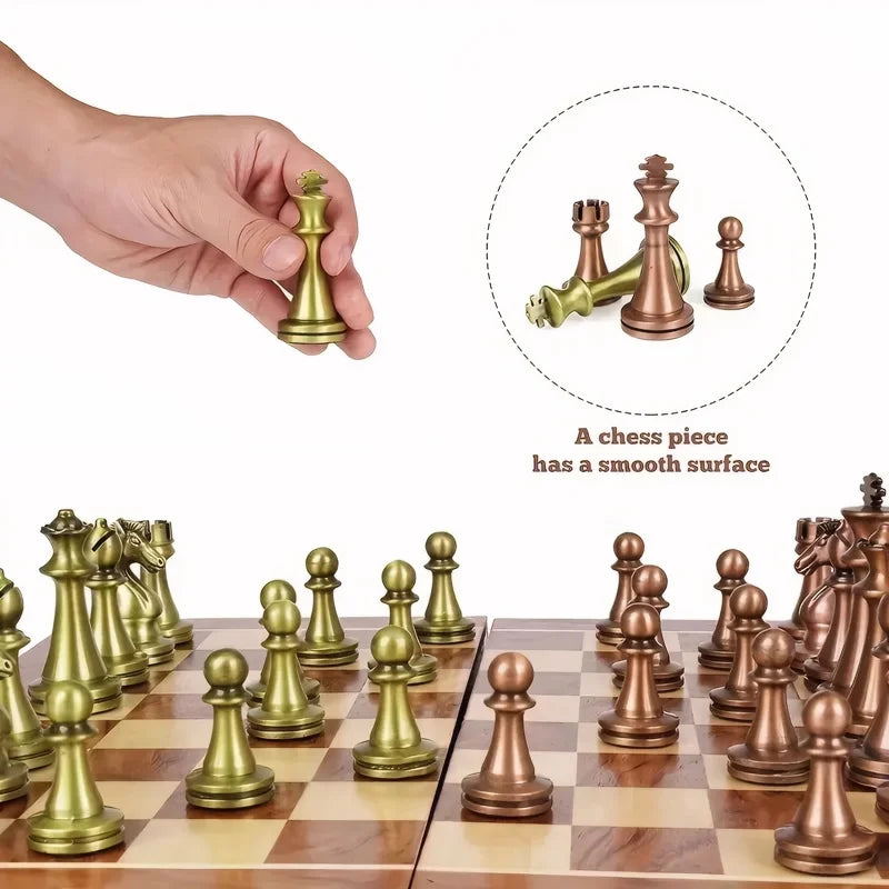30 cm / 11.8 inch Antique Bronze Folding Chess Set with Alloy Weighted Pieces – Luxury Gift