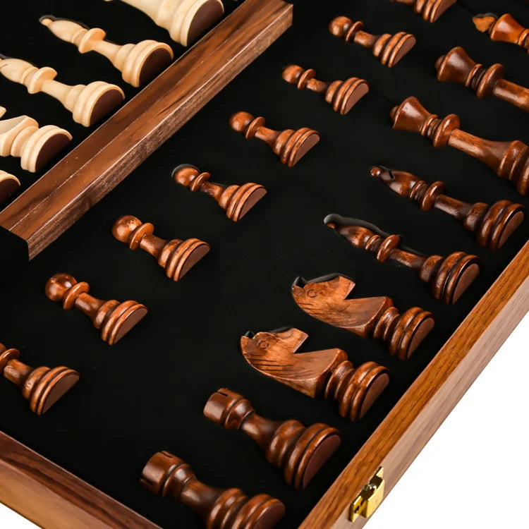Top Grade Wooden Folding Chess Set – Large Walnut Chessboard & Classic Solid Wood Pieces