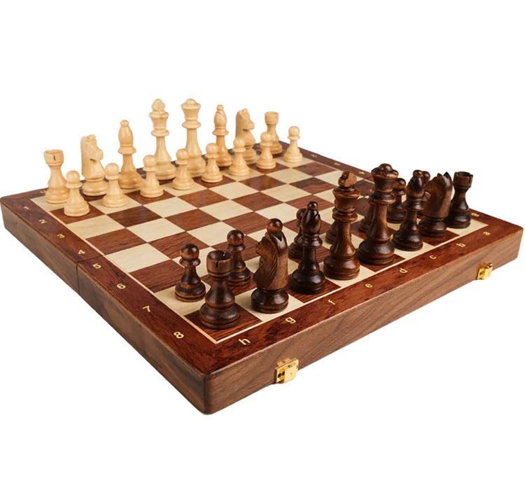 Top Grade Wooden Folding Chess Set – Large Walnut Chessboard & Classic Solid Wood Pieces