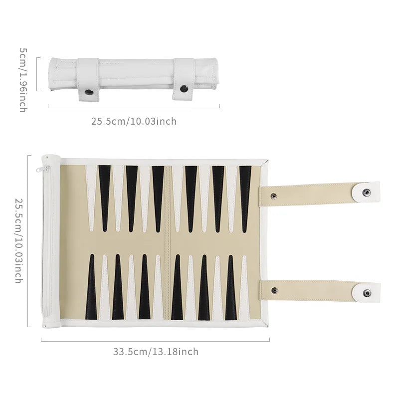 Backgammon Set PU Leather Roll-up Board with Chess Pieces