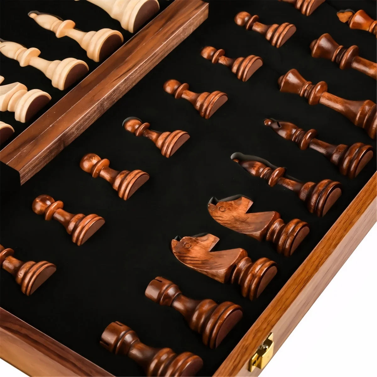 39cm wooden folding chessboard, with 2 additional pieces