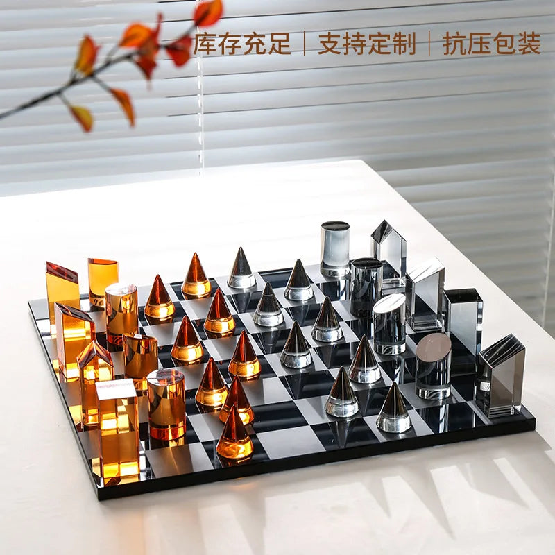Square Decorative Figurines Geometric Crystal Chess