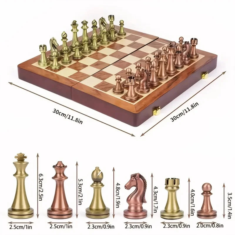 30 cm / 11.8 inch Antique Bronze Folding Chess Set with Alloy Weighted Pieces – Luxury Gift