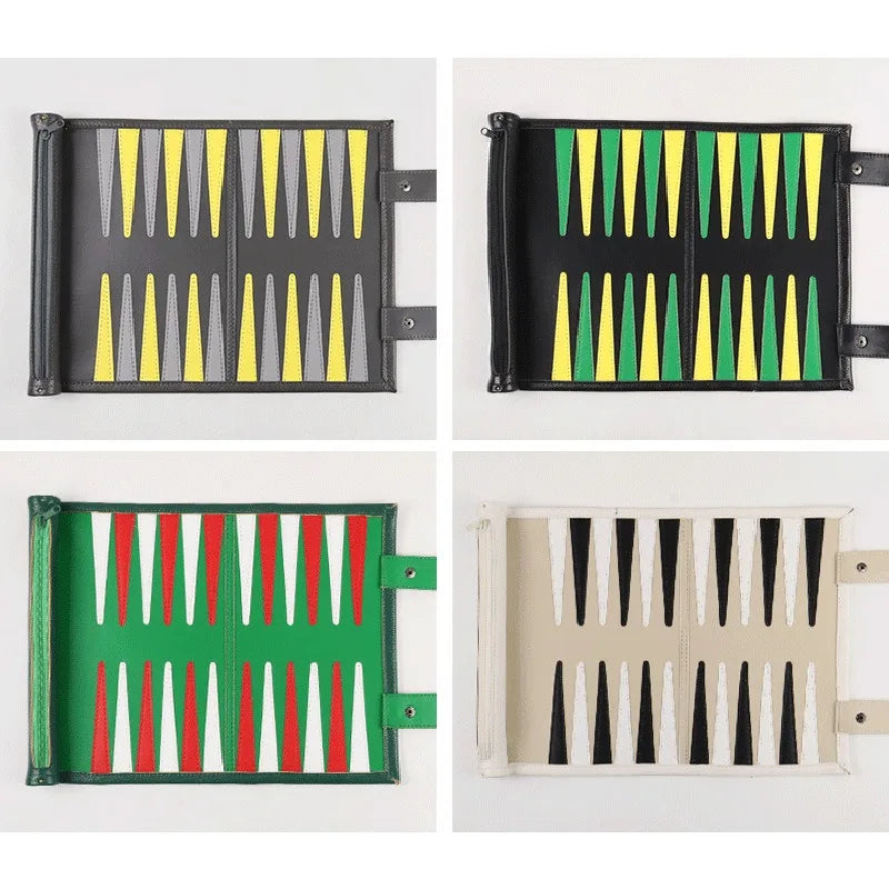 Backgammon Set PU Leather Roll-up Board with Chess Pieces