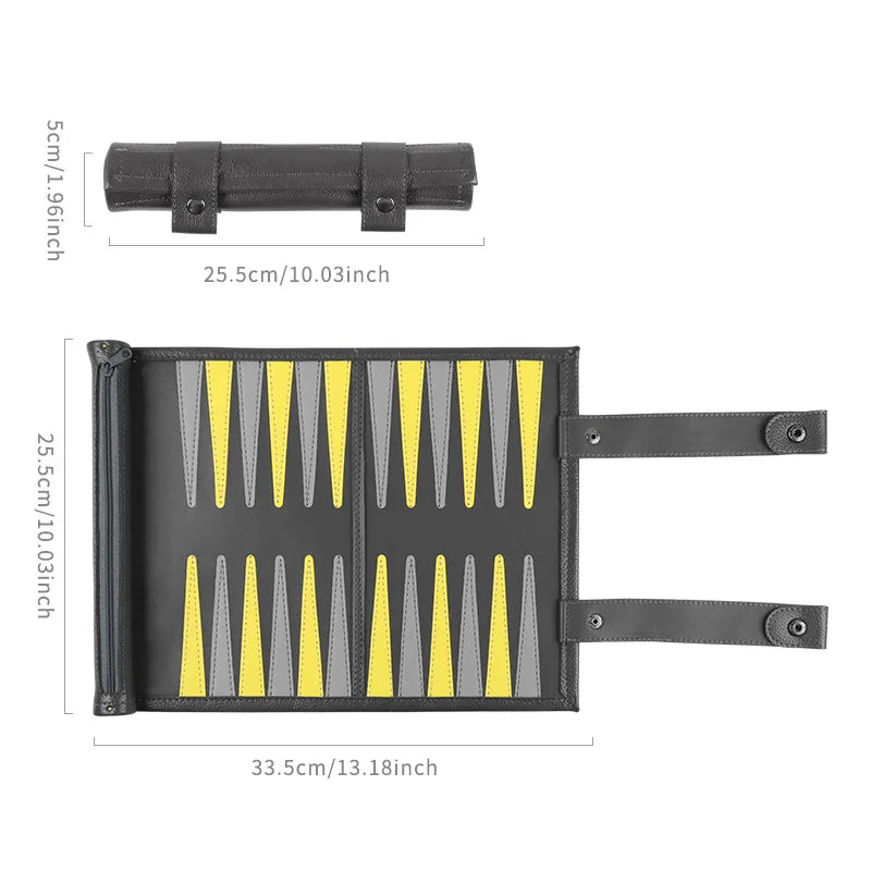 Backgammon Set PU Leather Roll-up Board with Chess Pieces