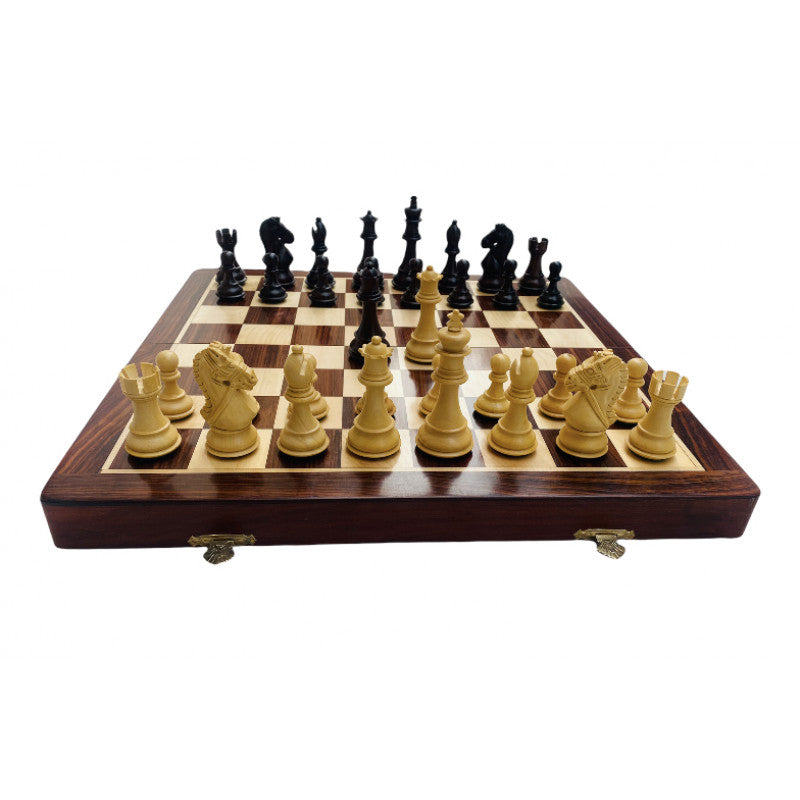 18" Rosewood Folding Chess Set – King’s Bridal 3.75" Pieces