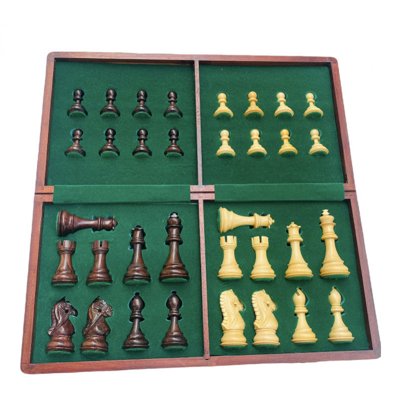 18" Rosewood Folding Chess Set – King’s Bridal 3.75" Pieces