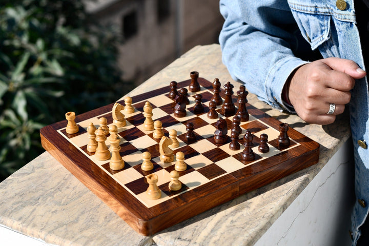 12″ Travel Folding Magnetic Chess Set – Sheesham & Maple Wood
