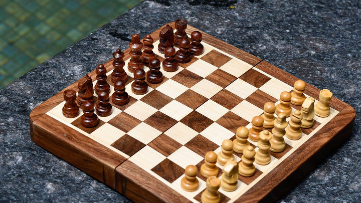 7″ Travel Folding Magnetic Chess Set – Sheesham & Maple Wooden Board