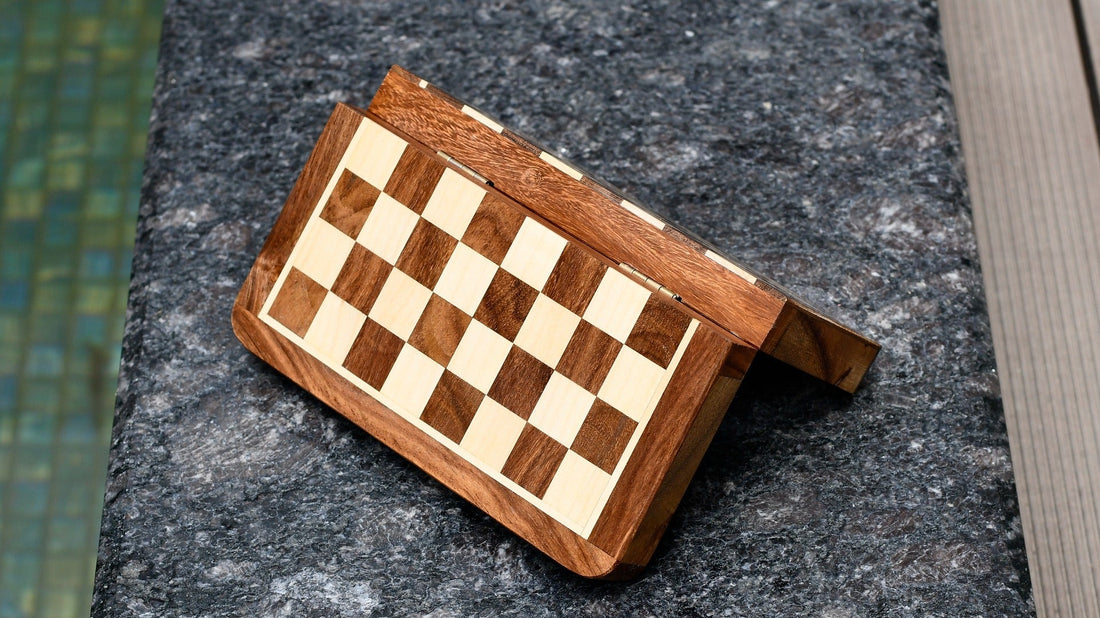 7″ Travel Folding Magnetic Chess Set – Sheesham & Maple Wooden Board
