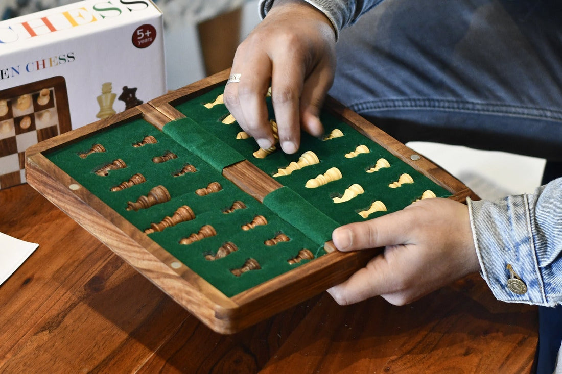 10″ Travel Folding Magnetic Chess Set – Sheesham & Maple Wood