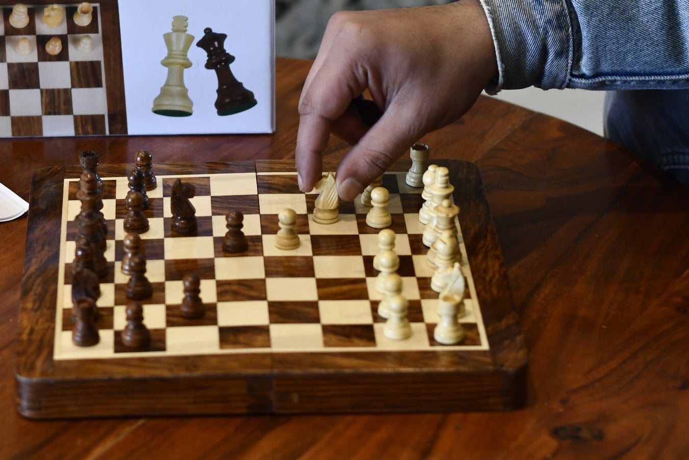 10″ Travel Folding Magnetic Chess Set – Sheesham & Maple Wood
