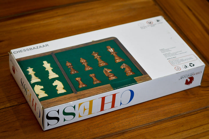 16″ Travel Folding Wooden Chess Set – Sheesham & Maple Board