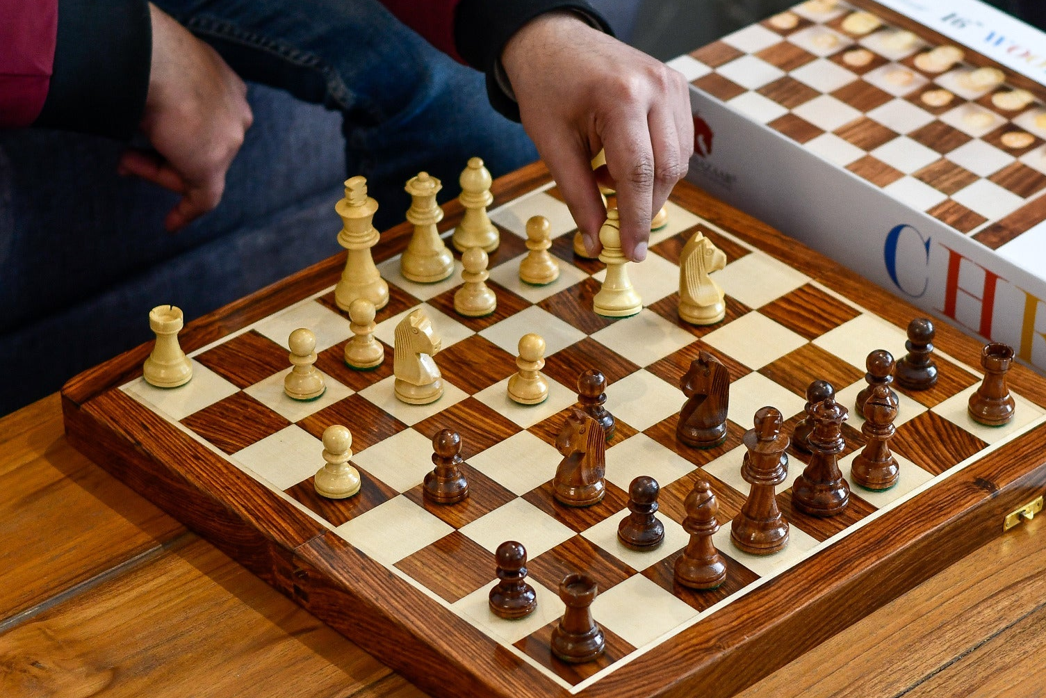 16″ Travel Folding Wooden Chess Set – Sheesham & Maple Board