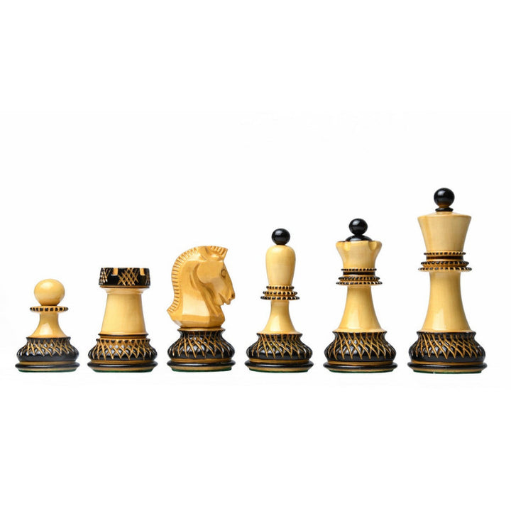 1950 Dubrovnik Bobby Fischer Chessmen – Lacquered Burnt & Natural Boxwood (3.7" King)