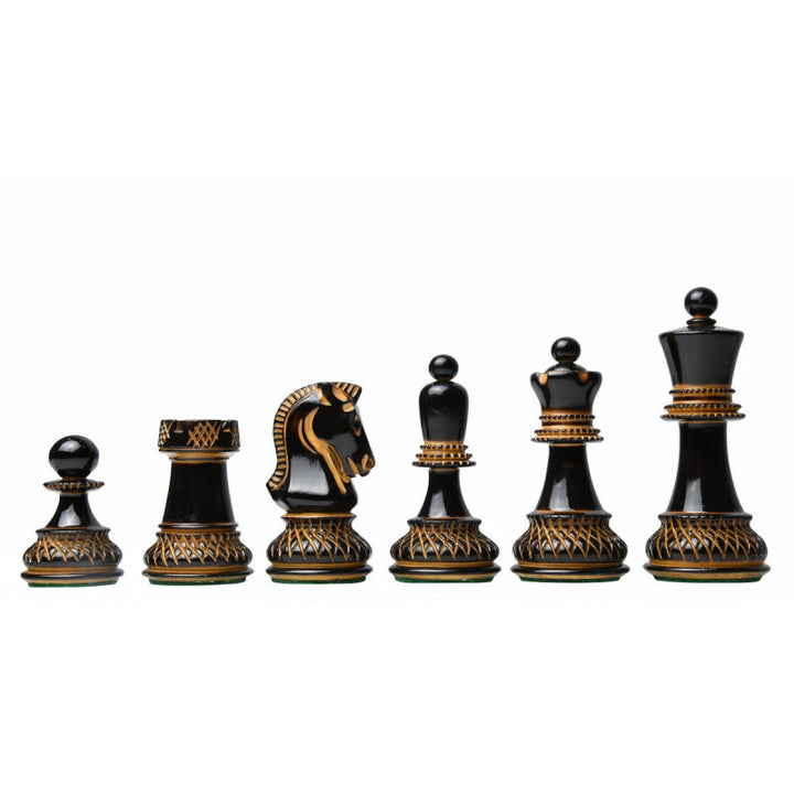 1950 Dubrovnik Bobby Fischer Chessmen – Lacquered Burnt & Natural Boxwood (3.7" King)