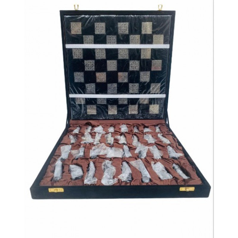 14″ Solid Brass Metal Chess Set – Hand-Carved Soviet Style